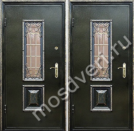 Входная дверь с металлофиленкой, стеклом и ковкой - купить от производителя Мосдвери Входная дверь с металлофиленкой, стеклом и ковкой